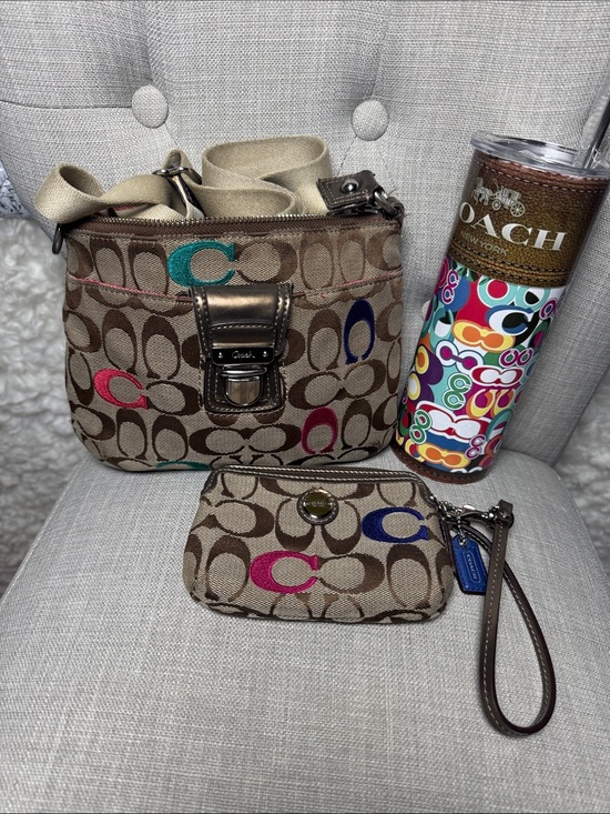 Coach Handbags - Coach Khaki Signature Crossbody with Multicolor 'C' Accents